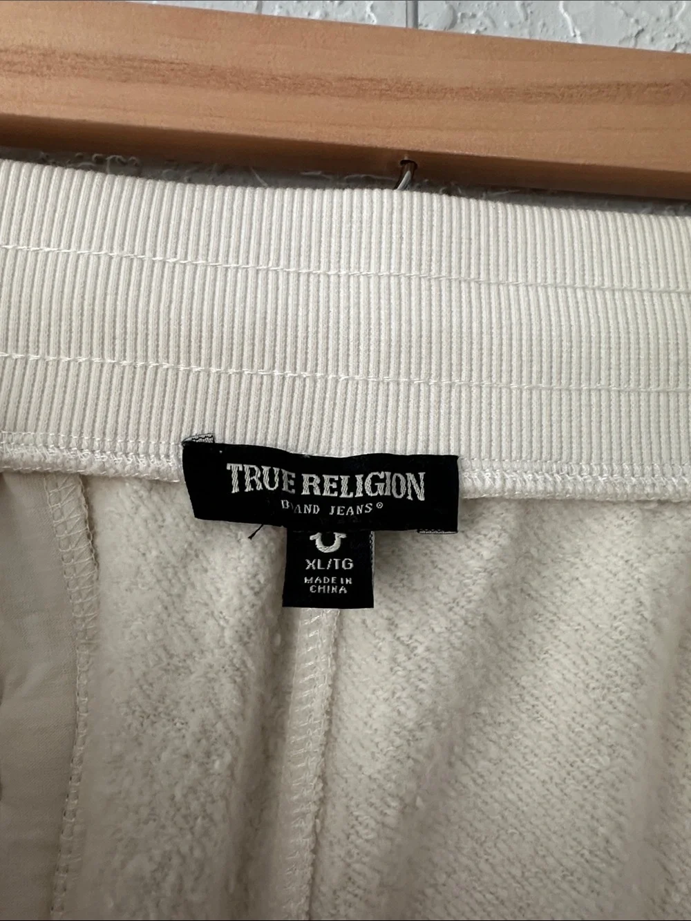 True Religion Men's Cream Drawstring Athletic Shorts with Logo